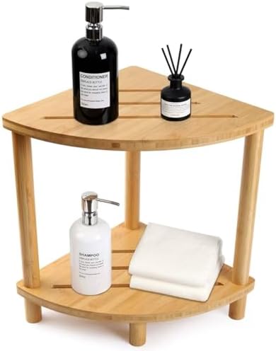 Bamboo Shower Stool for Inside Shower 2-Tier,Corner Shower Bench by Unknown