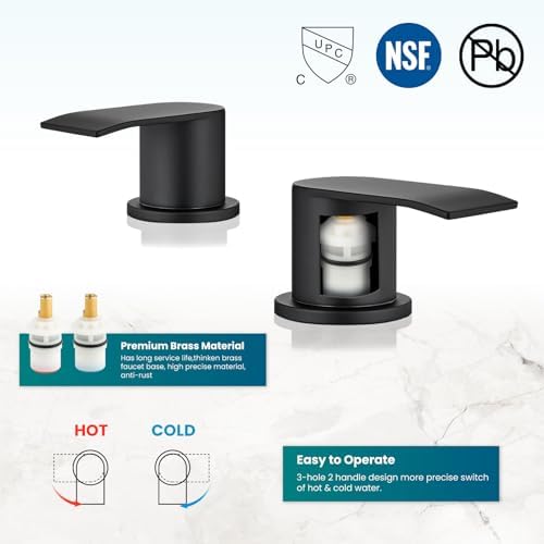 gotonovo Waterfall Bathroom Faucet 3 Hole Round Body,Matte Black - Image 5