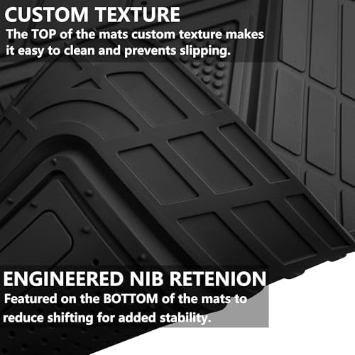 CAR PASS Heavy Duty Rubber Floor Mats Gray Car Mats Full Set with Trunk Cargo Liner - Universal Waterproof Floor Mats for Car SUV Truck, Durable All Weather Automotive Liner Mats (All Black) - Image 5