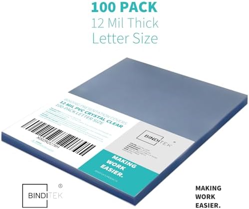 Binditek 12 Mil PVC Binding Covers, 8.5 x 11 Inches, Clear, 100 Pack - Image 2