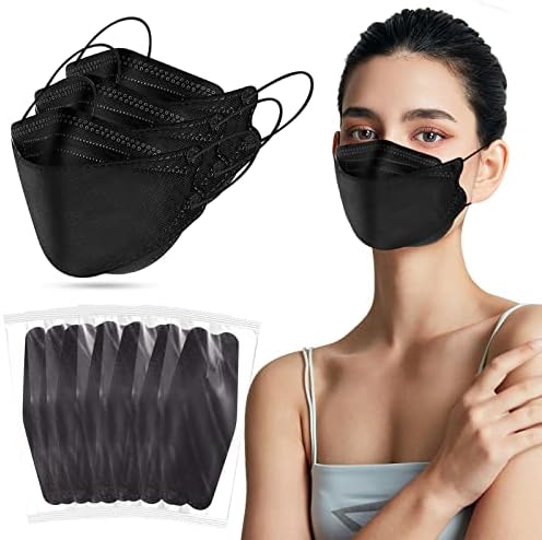 60PCS KF94 Disposable Face Mask, Disposable Individually Packaged Masks, Fish Mouth Type 4-Ply Breathable Mask with Adjustable Nose, Comfortable Breathable. Outdoor, Daily Use (Black) by XINYA+BAO