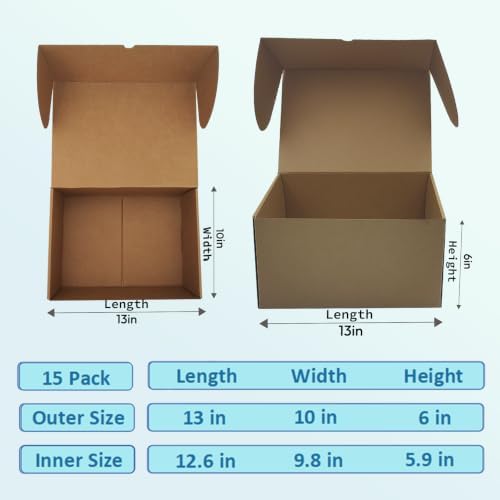 15 Pack 13x10x6 inches Brown Corrugated Shipping Boxes for Small Business - Image 2