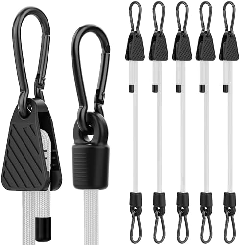 Bungee Cords with Hooks, 48 Inch Adjustable White Bungee Cords with Carabiner Heavy Duty Outdoor, 8mm Thick Easy to Adjust Bungee Rope UV Resistant for Truck Bed, Bike Rack, Camping, 6 Pack by Rugtol