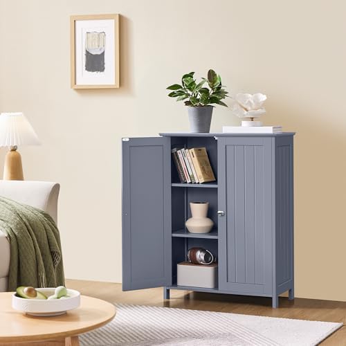 Yaheetech Small Bathroom Storage Cabinet for Towels with 2 Doors, Gray - Image 4
