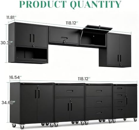 8-Piece Heavy Duty Steel Garage Cabinet System | All-in-One Modular Garage Cabinet Set for Ultimate Workshop Organization | Easy Assembly Garage Storage Cabinets & Tool Bench (Black) - Image 2