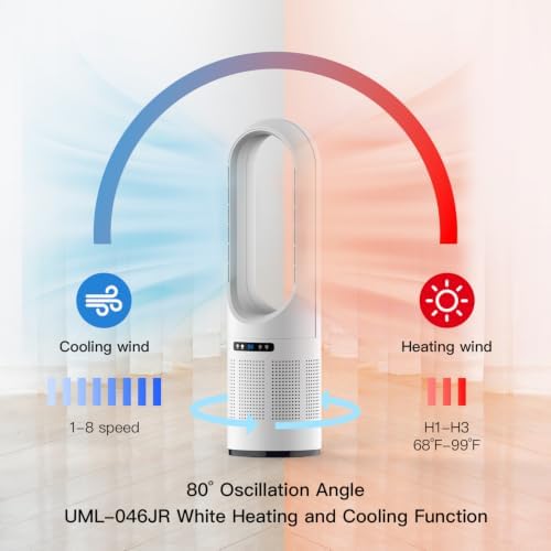 3 IN 1 Tower Fan, 31.5Inch Cooling & Heating Bladeless Fan with HEPA Filter 99.97%, Heater Fan Floor Fan Combo 80° Oscillating with Remote, 8H Timer for Indoor, Bedroom, Home Office Room - Image 2