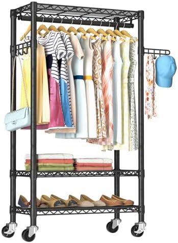 Golpart Heavy Duty Rolling Clothes Rack Wheels Portable Metal Garment Rack by Golpart