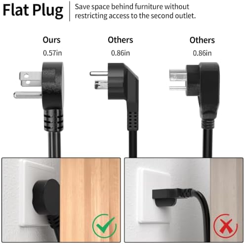 Vockjour 3 FT 3 Pack 14 Gauge Low Profile Flat Plug Extension Cord Black - Image 3