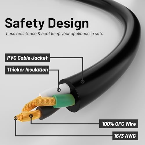 Vockjour 16/3 Black Indoor Outdoor Extension Cord 10 Ft 2 Pack Waterproof - Image 4