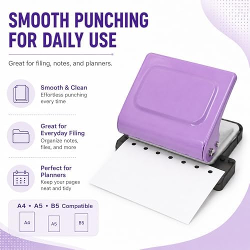 10 Hole Punch Binding Machine Kit for Planner (Purple) with 10 Multi-Color Spiral Coils, Adjustable A4 A5 B5 Paper Puncher, DIY Notebook Scrapbook Maker for Home Office School Organization - Image 4