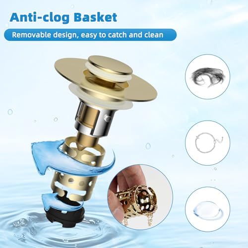 Universal Bathroom Sink Drain Stopper Hair Catcher, Brushed Gold - Image 3