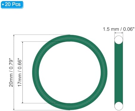 PATIKIL Fluorine Rubber O-Ring 20mm OD 17mm ID 1.5mm Width, 20Pcs Metric FKM Sealing Gasket Replacement for Seal Plumbing and Faucet Hose Machinery Plumbing Valves, Green - Image 2