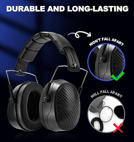 PROHEAR 038 Ear Protection Safety Earmuffs for Mowing, 28dB Noise Reduction Passive Hearing Protector, Compact Foldable Headset for Shooting Construction Power Tools, Black - Image 6