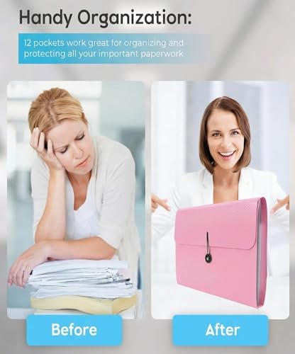 Accordion File Organizer, Accordion Folder for Sorting Documents and Papers, 13 Pockets Expanding File Storage Organizer for Hospital Bag Essentials, Home, Travel and Office Use (Pink) - Image 2