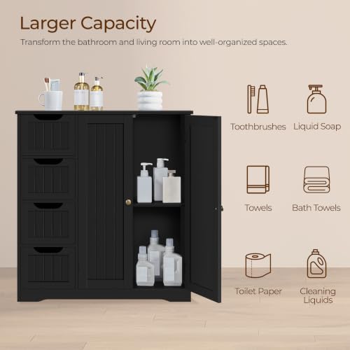 Yaheetech Small Bathroom Storage Cabinet with 4 Drawers & 2 Doors, Black - Image 5