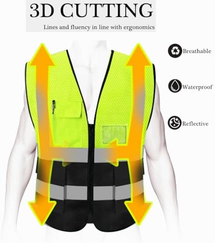 HYCOPROT High Visibility Mesh Safety Reflective Vest with Pockets and Zipper, Meets ANSI/ISEA Standards - Image 4