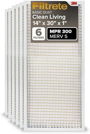 Filtrete 14x30x1 Air Filter, MERV 5, MPR 300, 6 HVAC Filters by Filtrete