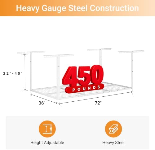 3x6ft Overhead Ceiling Garage Storage Rack, 450LBS Capacity, White - Image 3