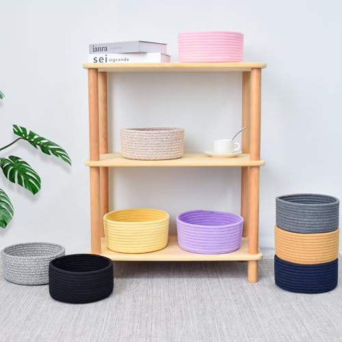 ABenkle Small Woven Basket, Empty Tiny Shallow Storage Basket, Mini Cotton Rope Baskets, Round Decorative Hamper, Basket Storage Bins for Toys, Spa, Socks, Nursery, Living Room - Image 6