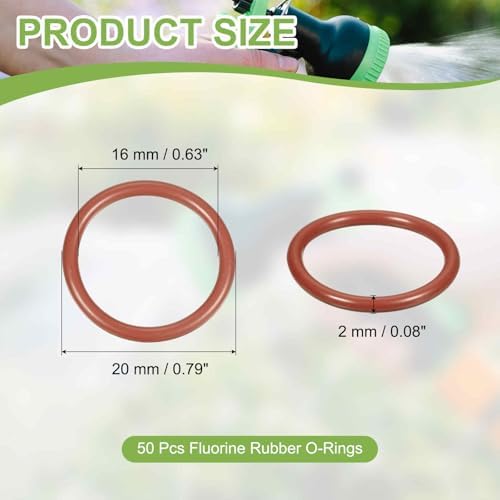 50pcs Fluorine Rubber O-Rings 20x16x2mm Metric FKM Sealing Gasket - Image 2