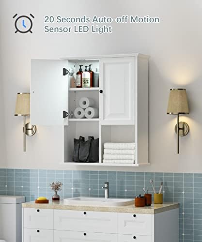 HAIOOU Bathroom Wall Cabinet with Motion Sensor Light, 23.6 Inch - White - Image 4