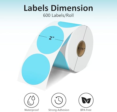 JOYIT 2'' Blue Thermal Labels - 600pcs Round Printer Labels - Image 3
