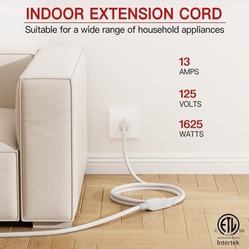 Skrizcable 16/3 12 FT Indoor Extension Cord Flexible, White Power Cord - Image 3