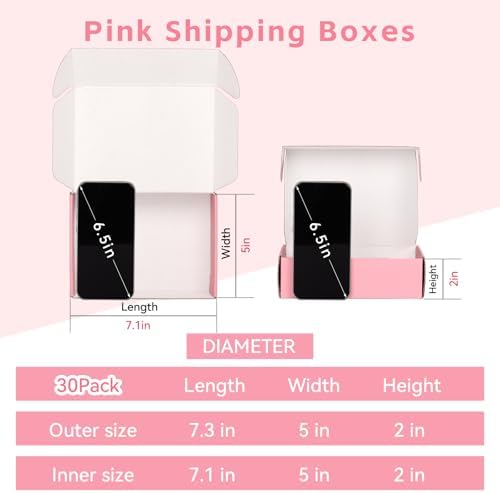 7x5x2 In Pink Shipping Boxes for Small Business, 30 Pack Corrugated Cardboard Box, Small Mailing Boxes for Shipping Packaging - Image 2