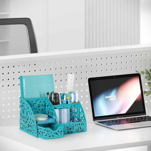 EasyPAG Desk Organizer and Pen Holder for Desk, Mesh Office Supplies Storage Caddy with Drawer for Small Space, Desktop Organizer for Home Office, Dark Teal - Image 6