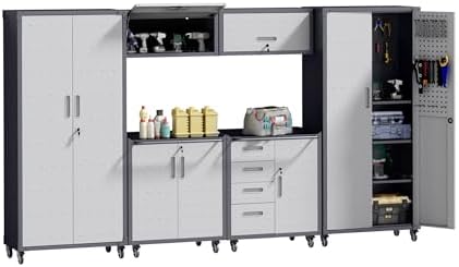 Garage Storage Cabinets System 6PCS Workshop Set with Drawers Locking Heavy Duty Rolling Cart with Adjustable Shelves Garage Tool Workbench Cabinets, 6pcs-47 by FLIXELIO