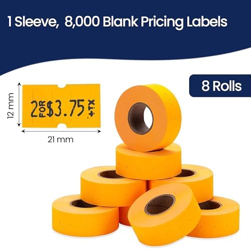 Perco 1 Line Fluorescent Orange Labels - 8,000 Blank Price and Date Gun Labels for Perco Lite, X, Plus and Pro 1 Line Price and Date Guns - 8 Rolls, 1 Sleeve - Made in USA - Image 3