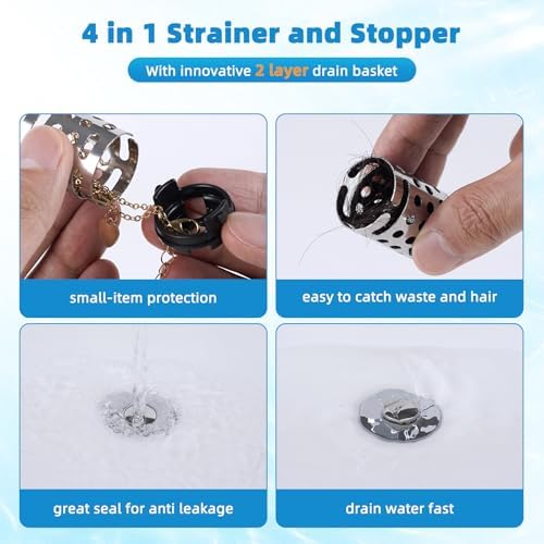 Universal Bathroom Sink Drain Stopper Hair Catcher, Chrome - Image 3