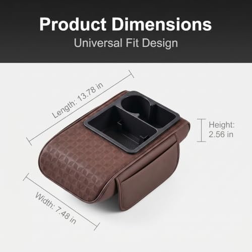 Car Armrest Cushion, Center Console Cover Pad with Cup Holder, Storage Box & Card Organizer, Breathable Pattern Armrest Support Pad, Universal for Most Cars SUVs Trucks (Coffee) - Image 2