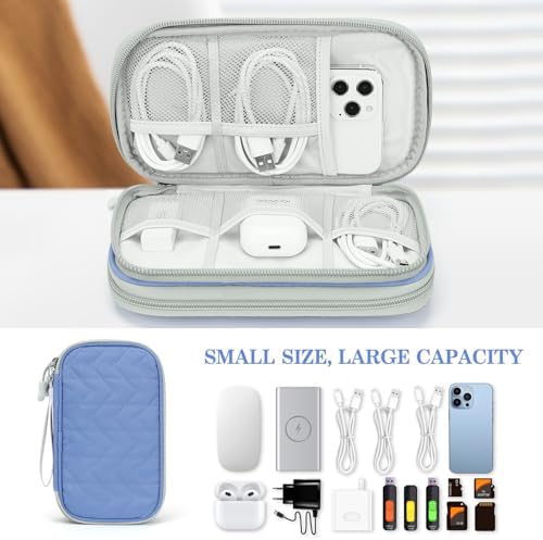 FYY Electronic Organizer, Travel Tech Pouch Bag, Medium, Blue Quilted - Image 6
