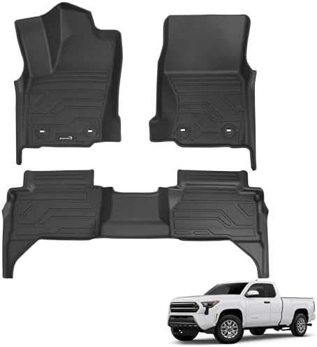 Floor Mats for Toyota Tacoma 2024 2025 2026 Double Cab Auto Trans (Not fit Hybrid), Custom Fit All-Weather TPE Floor Liners, Front & 2nd Row for Tacoma TRD/SR/SR5/limited Car Accessories by Partzer