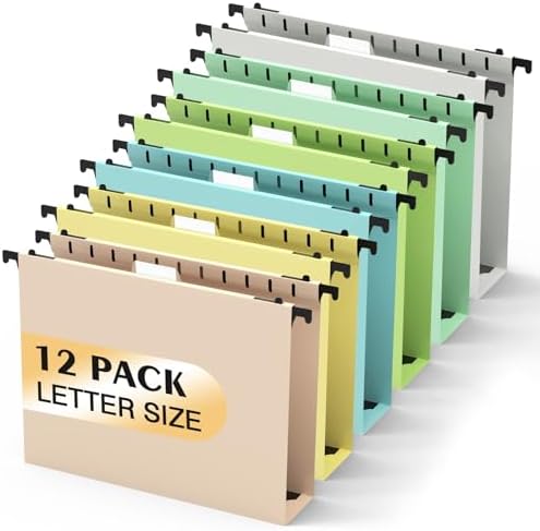 SHUTEX Plastic Hanging File Folder, 12 Pack, Letter Size, Pastel Colors by Shutex
