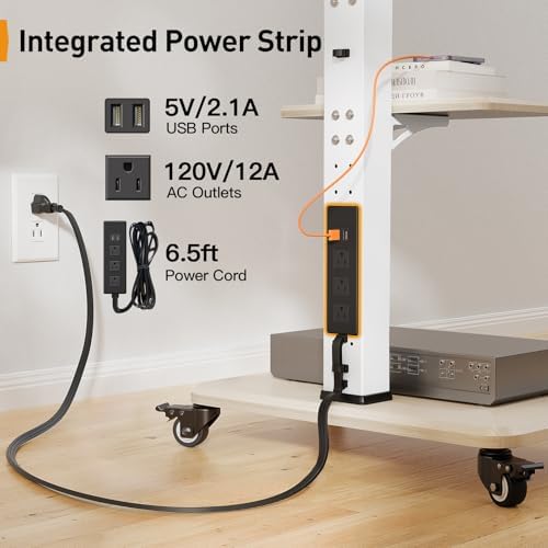 Perlegear Mobile TV Stand with Power Outlet, Tilt & Swivel Rolling TV Cart for 32-75 inches TVs up to 110 lbs, Height Adjustable Rolling TV Stand White with Wheels, Max VESA 600x400mm, PGTVMC17W - Image 2