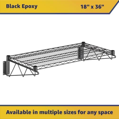 18" x 36" Wire Black Epoxy Wall Mount Shelf, Commercial Fixed Wall Mount Rack, NSF, Metal Floating Shelving for Kitchen, Stock Rooms, Home and Hotel - Image 4