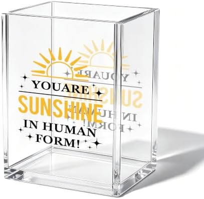Inspirational Office Acrylic Cosmetic Pen Pencil Holder Cup, You Are Sunshine In Human Form Pencil Organizer, Positive Desk Accessories, Motivational Gifts for Women Men Teacher（A21） by Unknown