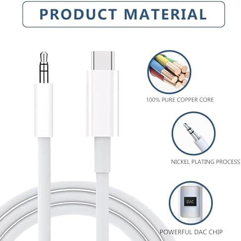 USB C to 3.5mm Audio Aux Jack Cable,3.3 ft, aux Cord for iPhone,Type C to 3.5mm Aux Headphone Stereo Cord Car Cable for iPhone 16/16 Pro, Samsung Galaxy S25 and Other iOS and Android Devices(White) - Image 4