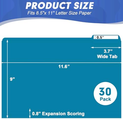 File Folder, HERKKA 30 Pack 1/3 Cut Tab File Folders, File Folders Great for Organizing and Filing, Letter Size, Blue - Image 2