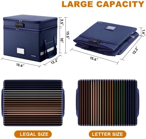 DocSafe File Box with Lock,Multi-Layer Fireproof Document Box Collapsible File Storage Organizer with Pockets/Handle,Large Portable Home Office Filing Safe for Hanging Letter/Legal Size Folders,Blue - Image 5