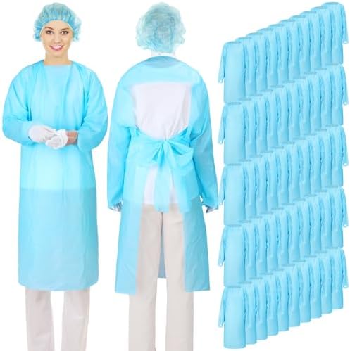 TrelaCo 50 Pack Disposable Isolation Gowns PPE Gown Set with Sleeves,Blue by TrelaCo