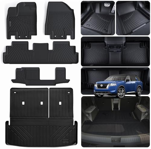 Floor Mats for 2022-2026 Nissan Pathfinder 8 Seats (Not Fit 7 Seats) TPE All Weather Protection Floor Liners & Cargo Liners& Backrest Mat for Pathfinder Accessories by AltraVosAllWeatherCarMats