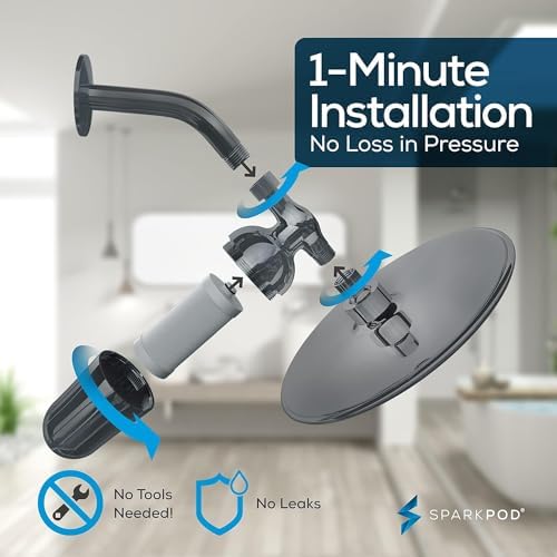 SparkPod Ultra Shower Filter - High Output Shower Head Water Filter & Cartridge - 150 Stage Equivalent, Remove Up to 95% of Chlorine & Heavy Metals for Soft Hair & Skin (Charcoal Grey) - Image 5