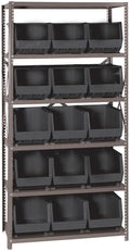 Quantum Storage Systems QSBU-260BK Giant Open Hopper Steel Shelving System, 18" D x 36" W x 75" H, with 6 Shelves and 15 QUS260 Bins, Black by QuantumStorageSystems