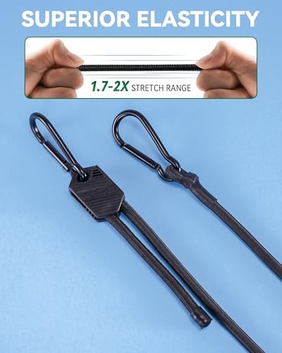48" 60" 80" Black Adjustable Carabiner Bungee Cords with Hooks, 8 Pack - Image 4