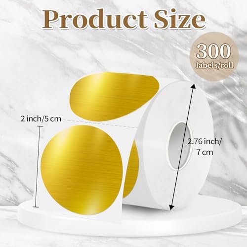 2 Inch Holographic Thermal Labels,Gold Round Thermal Printer Labels,Printable Round Thermal Printer Labels Self-Adhesive Direct Thermal Label(300 Labels/Roll Gold) - Image 2