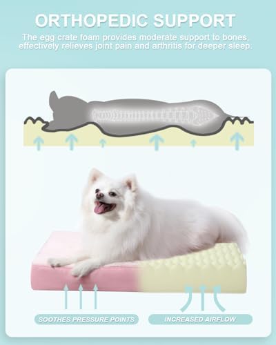 KSIIA Orthopedic Dog Bed Waterproof Dog beds for Medium Dogs Deluxe Plush Washable Pet Mat with Egg Crate Foam & Removable Cover, 29 x 18 Inch, Pink - Image 2