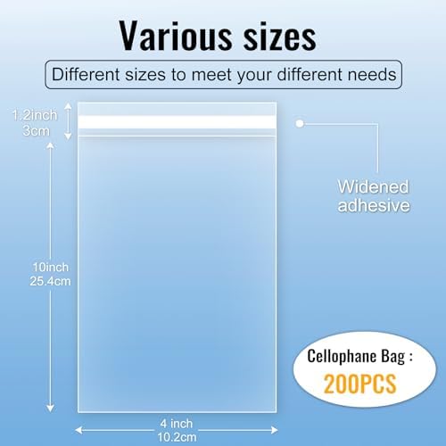 Self‑adhesive 200pcs 4X10 inch Clear Cellophane Bags Gift Wrap Treat Bags - Image 2